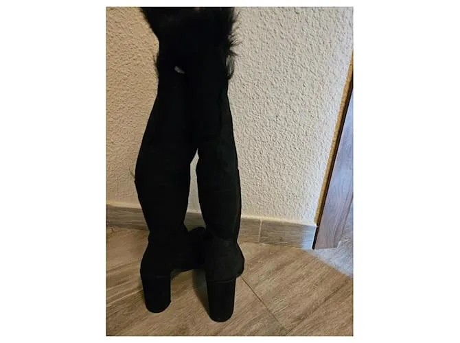 Stuart Weitzman Botas altas de tacón grueso en ante Negro 