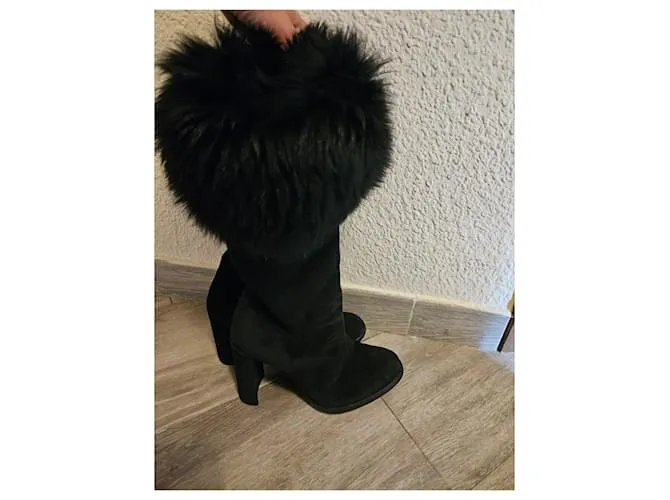 Stuart Weitzman Botas altas de tacón grueso en ante Negro 
