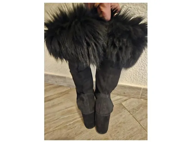 Stuart Weitzman Botas altas de tacón grueso en ante Negro 