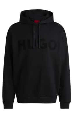 Sudadera con capucha oversize fit de felpa de algodón con logo tonal