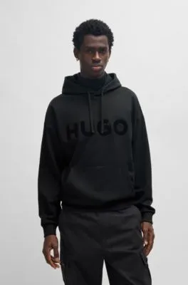 Sudadera con capucha oversize fit de felpa de algodón con logo tonal