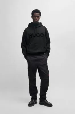 Sudadera con capucha oversize fit de felpa de algodón con logo tonal