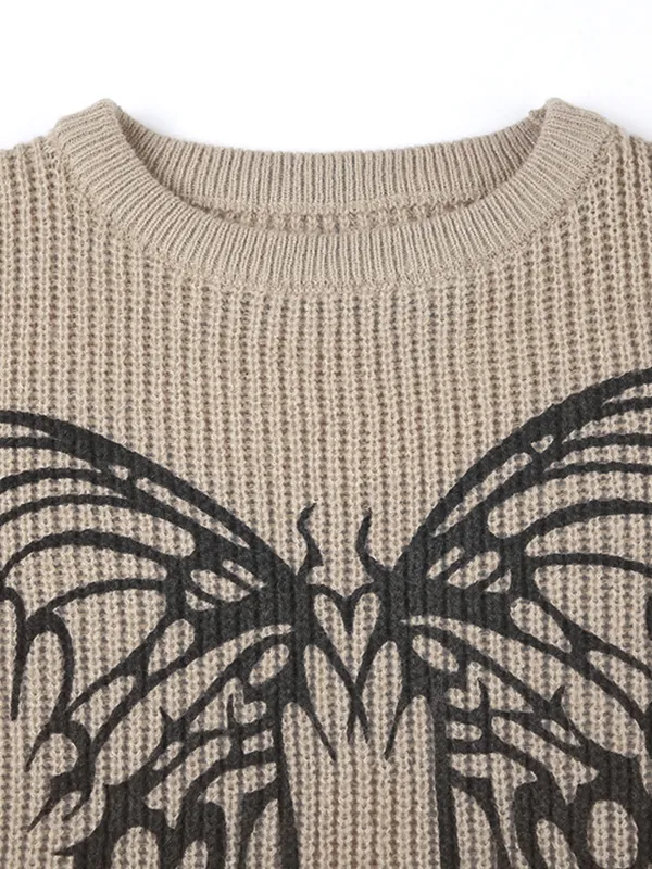 Suéter con diseño andrajoso de jacquard de mariposa