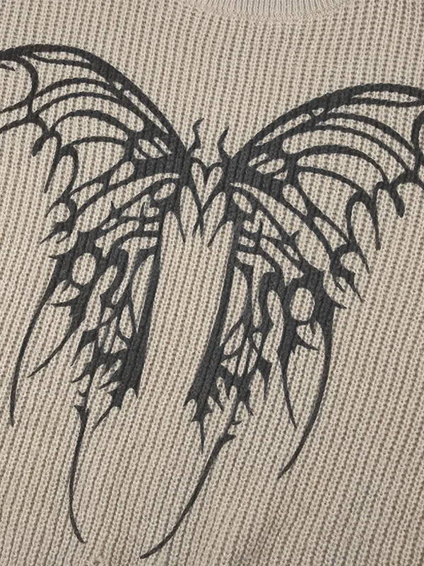 Suéter con diseño andrajoso de jacquard de mariposa