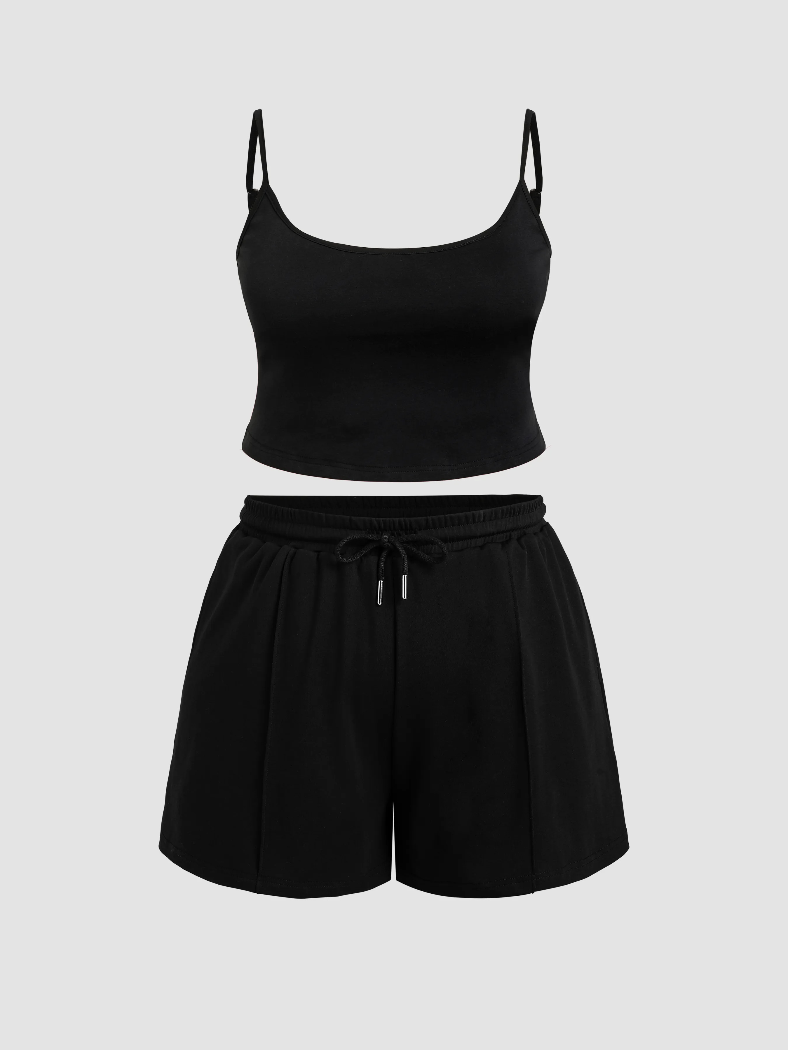 Top Cami Crop con escote en U y conjunto de shorts anchos con cordón ajustable Curvy