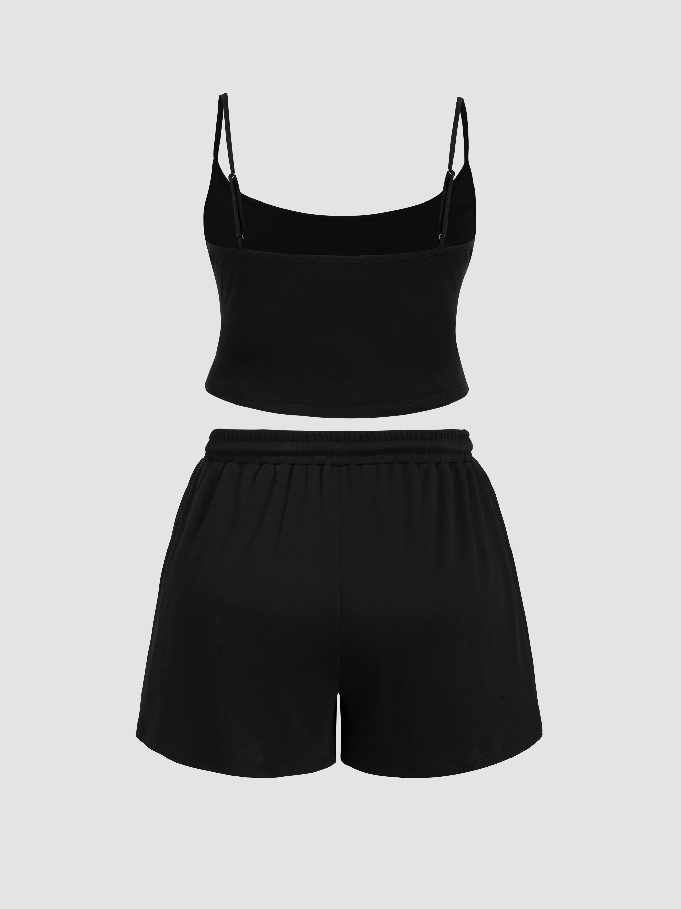 Top Cami Crop con escote en U y conjunto de shorts anchos con cordón ajustable Curvy