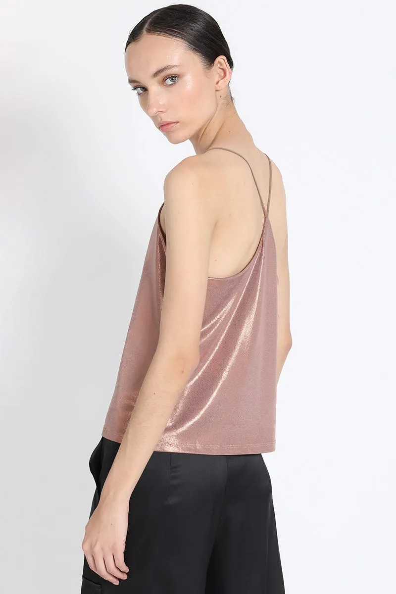 TOP CON PABILOS, METALIZADO CAFÉ, COLECCIÓN ITALIA