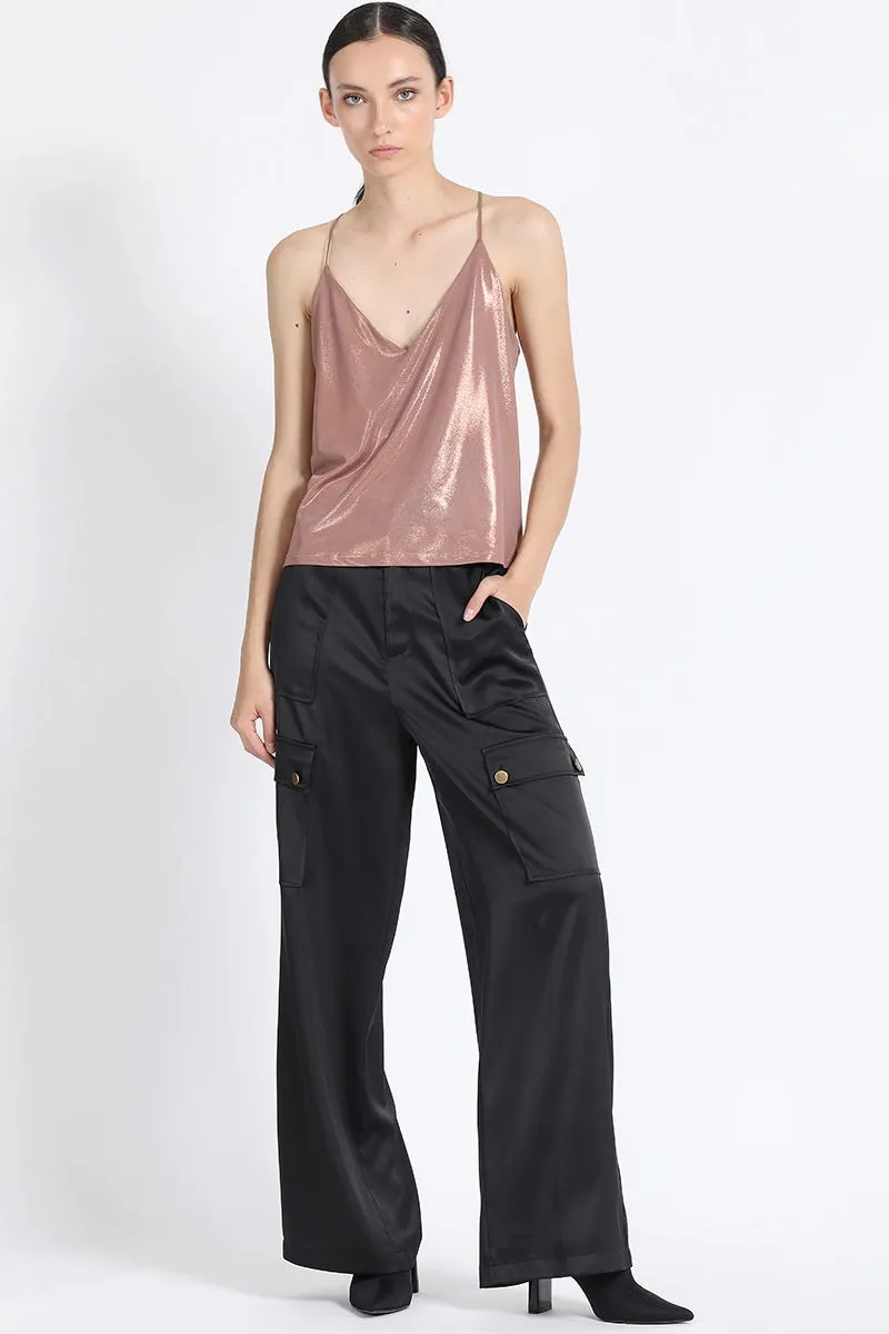 TOP CON PABILOS, METALIZADO CAFÉ, COLECCIÓN ITALIA