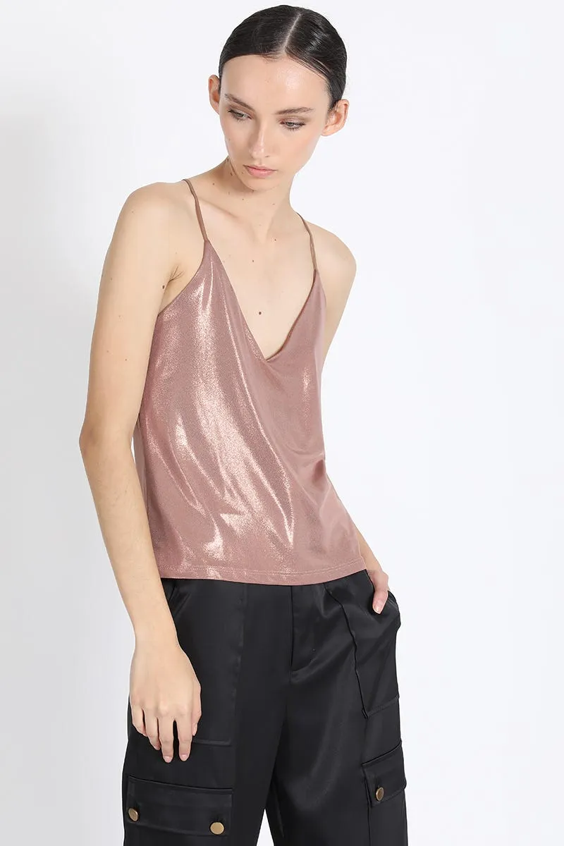 TOP CON PABILOS, METALIZADO CAFÉ, COLECCIÓN ITALIA