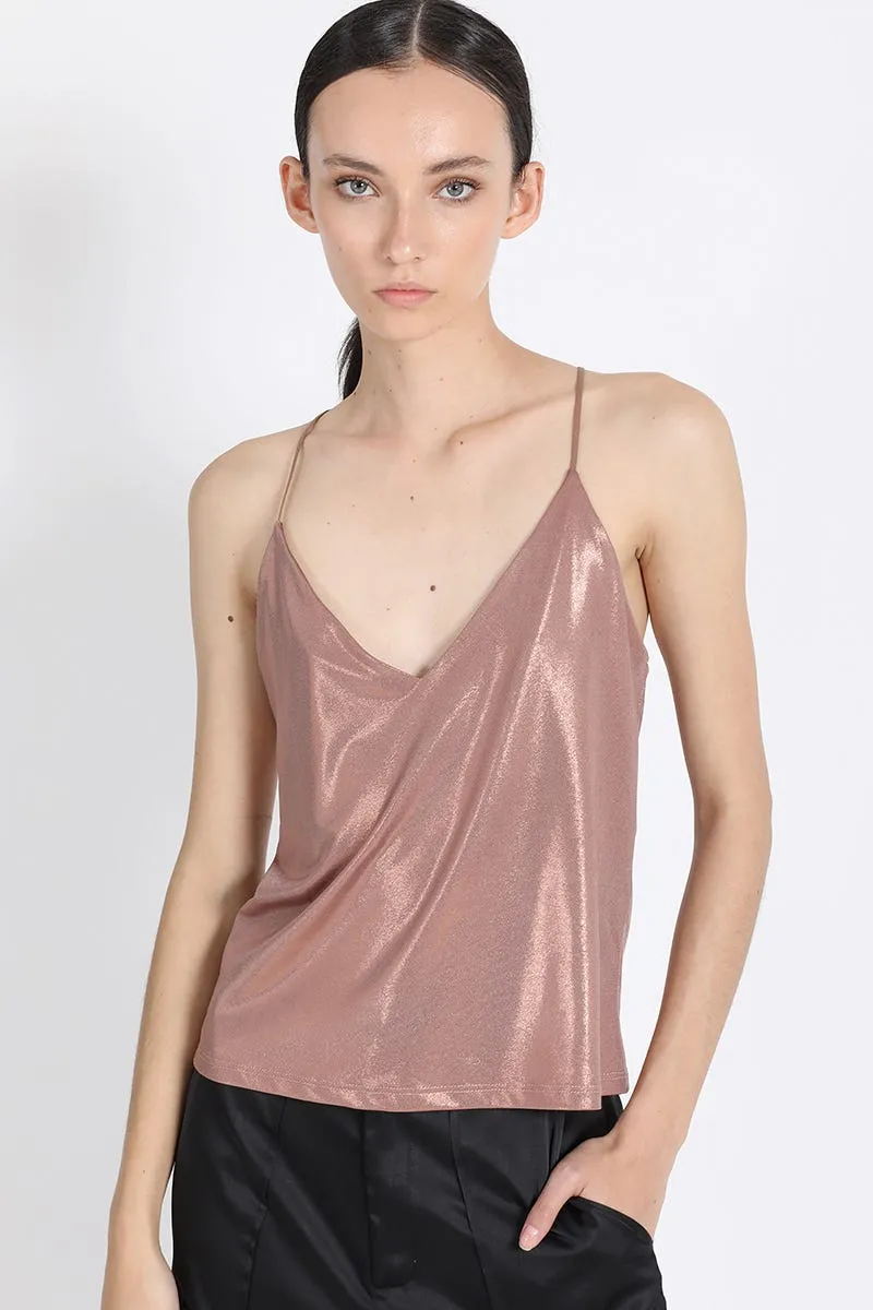 TOP CON PABILOS, METALIZADO CAFÉ, COLECCIÓN ITALIA