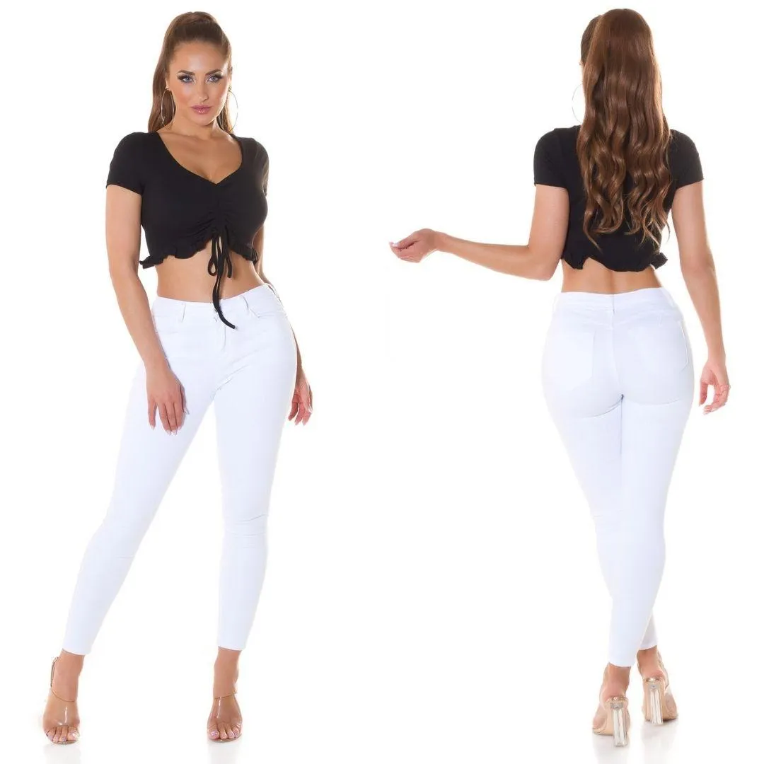 Top Crop con Volantes Negro