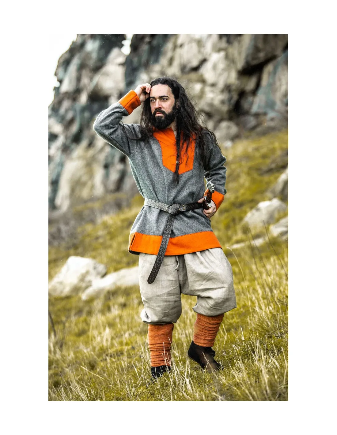 Túnica vikinga de lana modelo Roland, gris