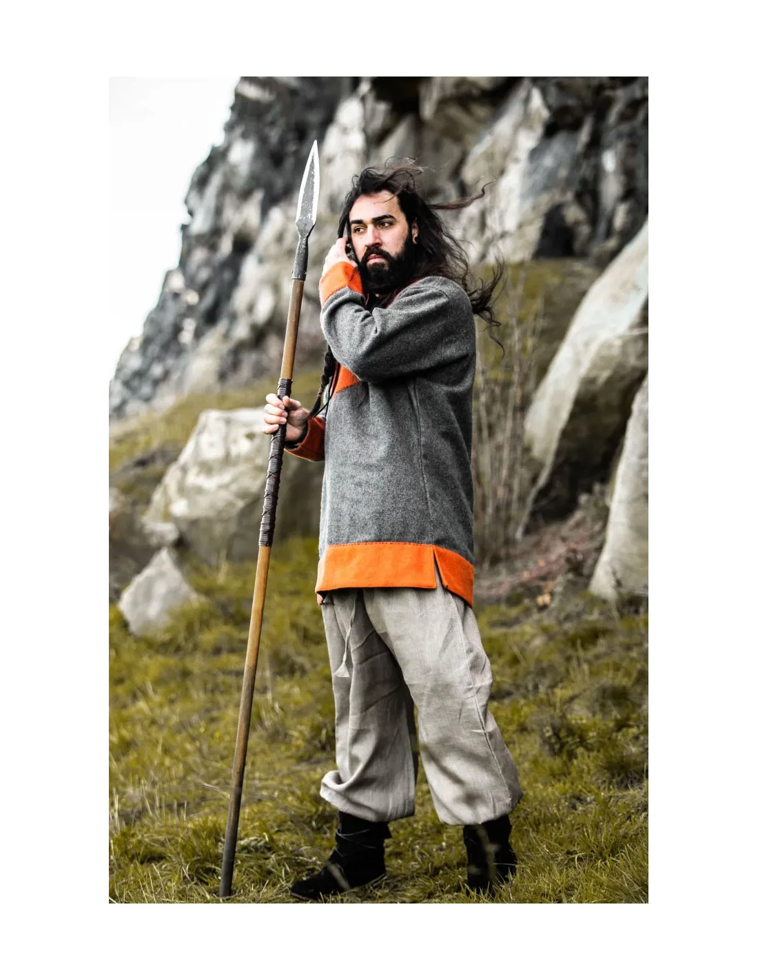 Túnica vikinga de lana modelo Roland, gris