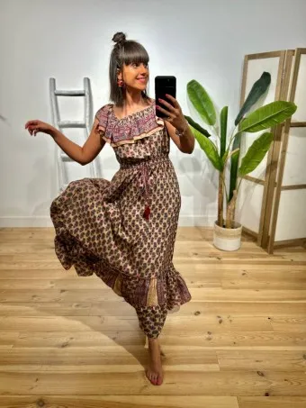 Vestido Bardot Estampado RHOUTTE Rosa