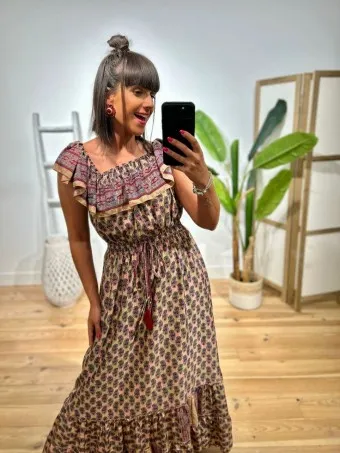 Vestido Bardot Estampado RHOUTTE Rosa