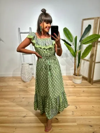 Vestido Bardot Estampado RHOUTTE Verde