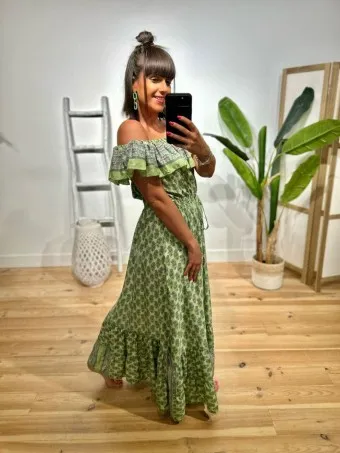 Vestido Bardot Estampado RHOUTTE Verde