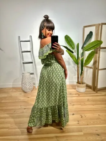 Vestido Bardot Estampado RHOUTTE Verde