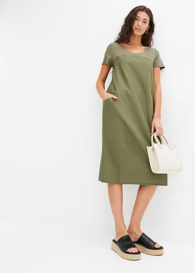 Vestido de lino Verde oliva