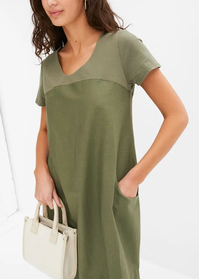 Vestido de lino Verde oliva