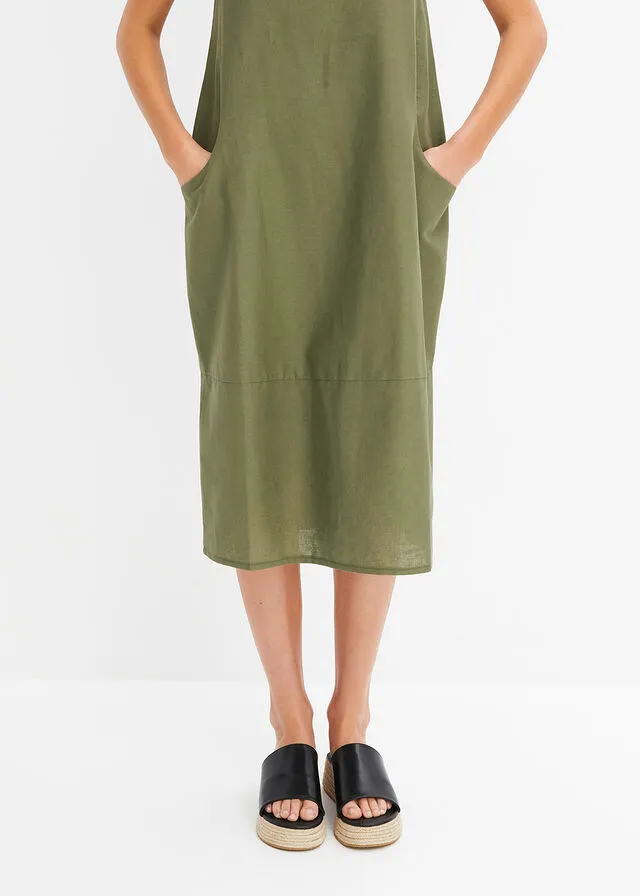 Vestido de lino Verde oliva