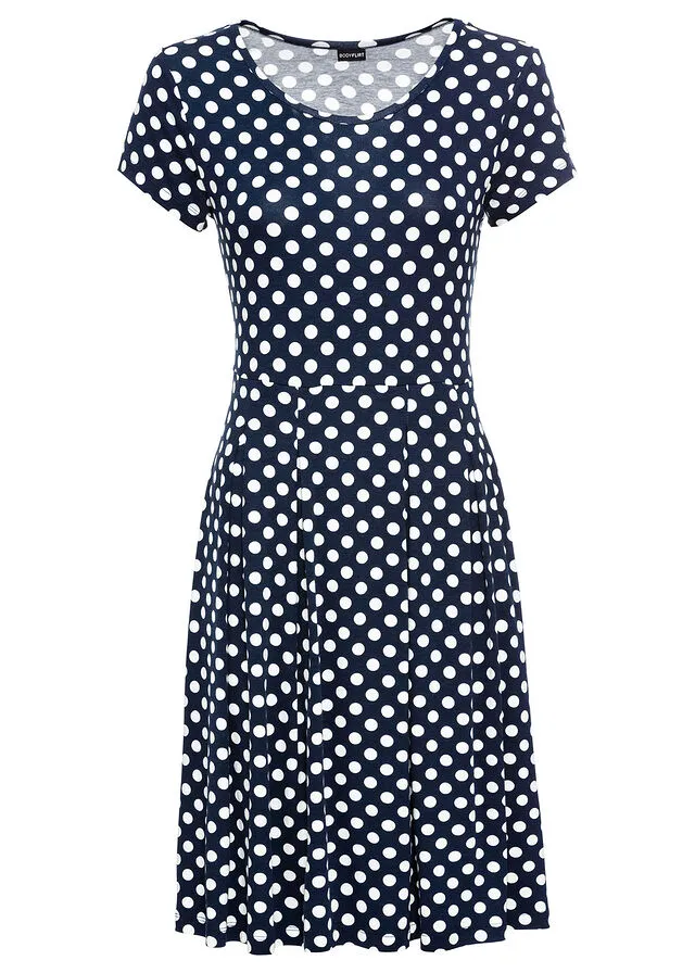 VESTIDO DE PUNTO AZUL OSCUROBLANCO LANA DE LUNARES