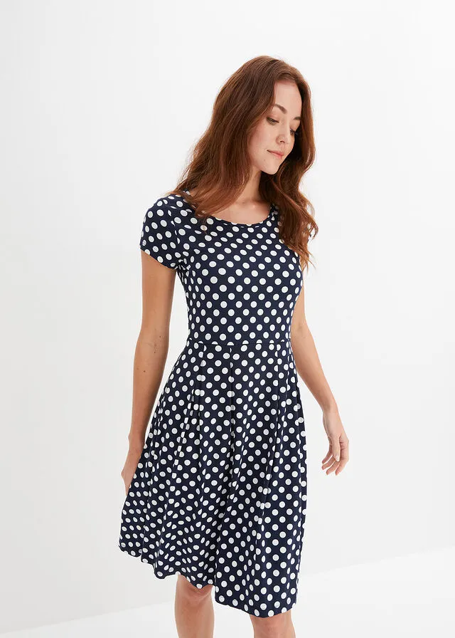 VESTIDO DE PUNTO AZUL OSCUROBLANCO LANA DE LUNARES