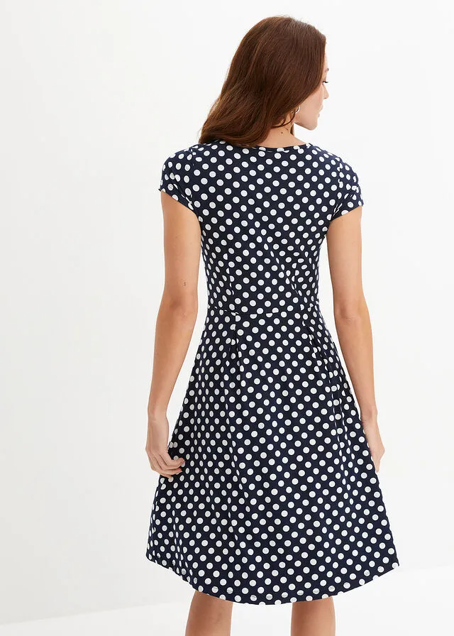 VESTIDO DE PUNTO AZUL OSCUROBLANCO LANA DE LUNARES
