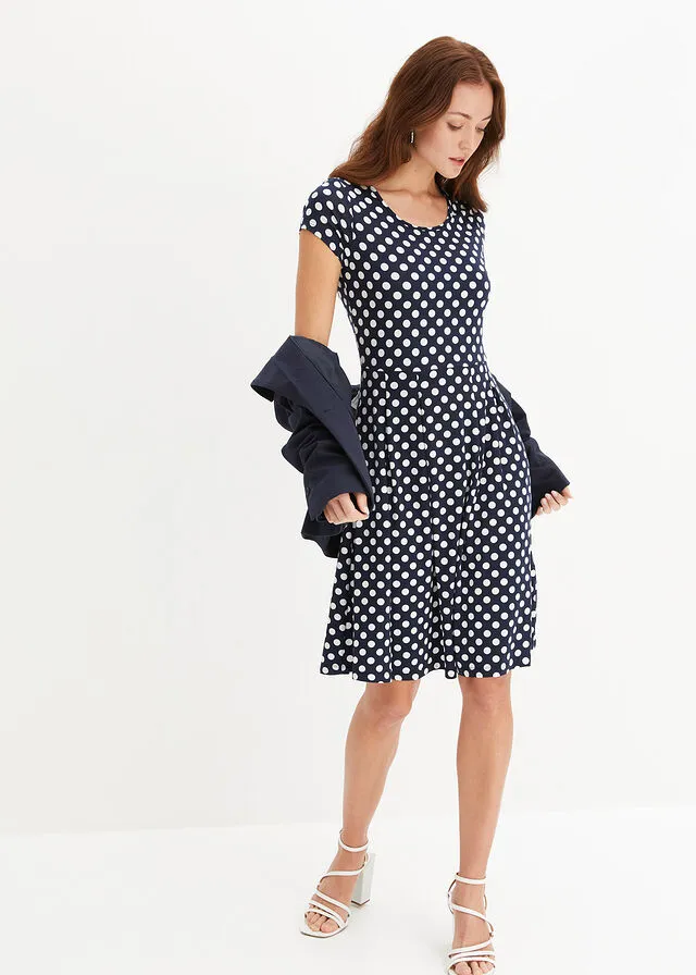 VESTIDO DE PUNTO AZUL OSCUROBLANCO LANA DE LUNARES