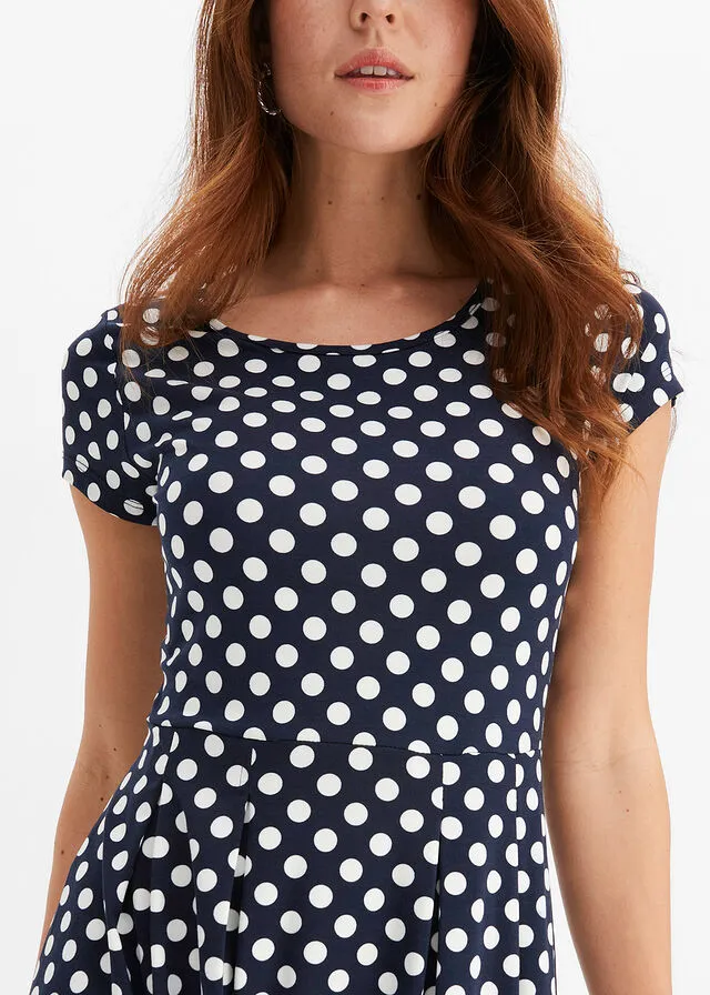 VESTIDO DE PUNTO AZUL OSCUROBLANCO LANA DE LUNARES