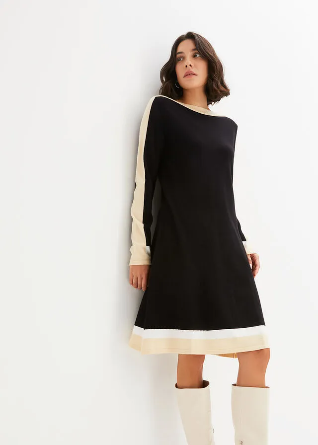 VESTIDO DE PUNTO NEGROBLANCO LANABEIGE