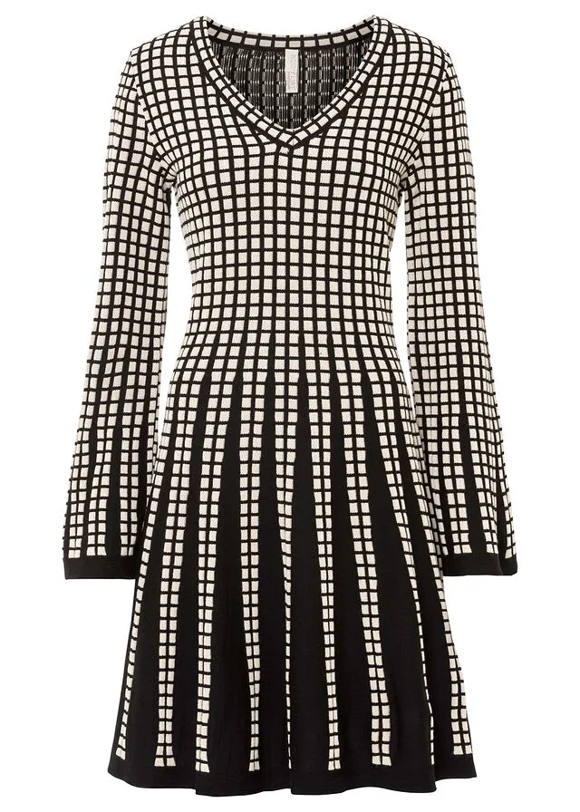 VESTIDO DE PUNTO NEGROBLANCO LANA DE CUADROS