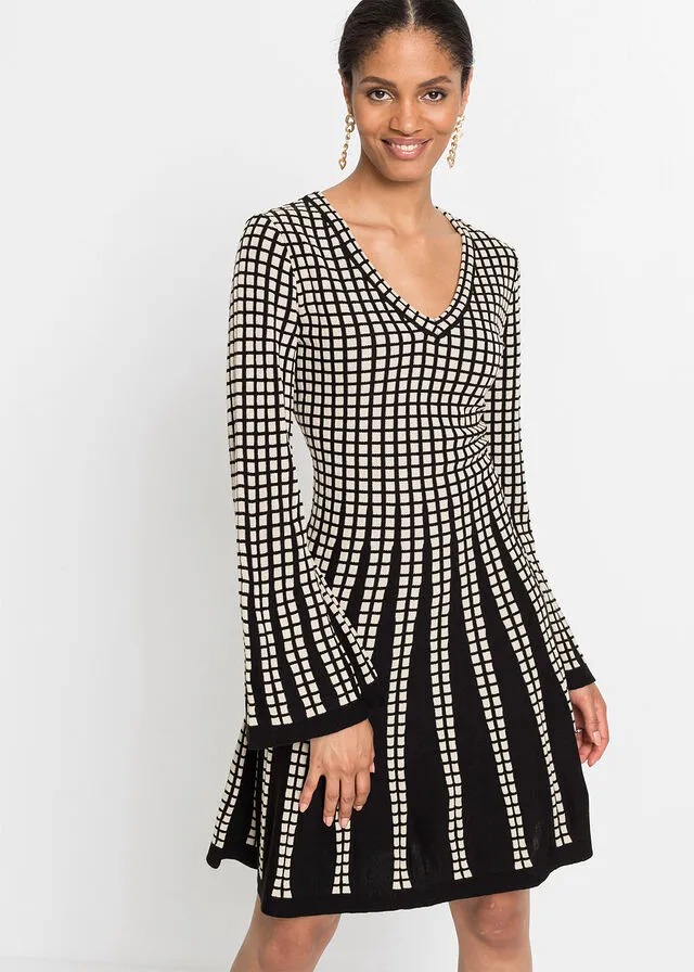 VESTIDO DE PUNTO NEGROBLANCO LANA DE CUADROS