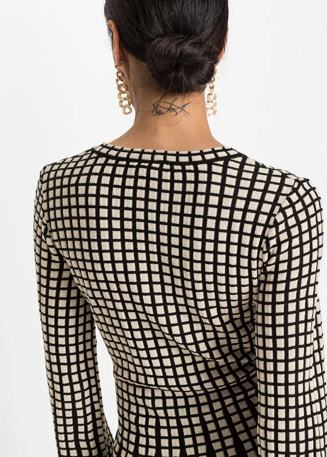VESTIDO DE PUNTO NEGROBLANCO LANA DE CUADROS