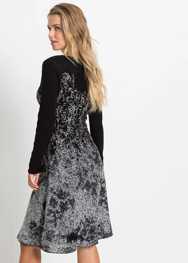 VESTIDO DE PUNTO NEGROBLANCO LANA