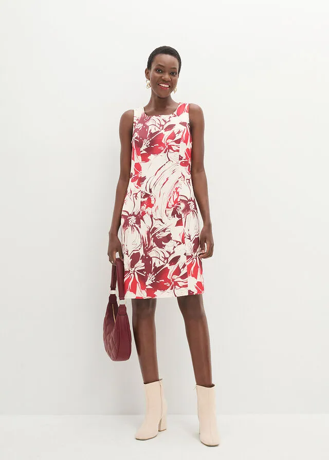 VESTIDO DE TUBO BEIGE NATURALROJOFRESAROJO CASTAñO CON FLORES
