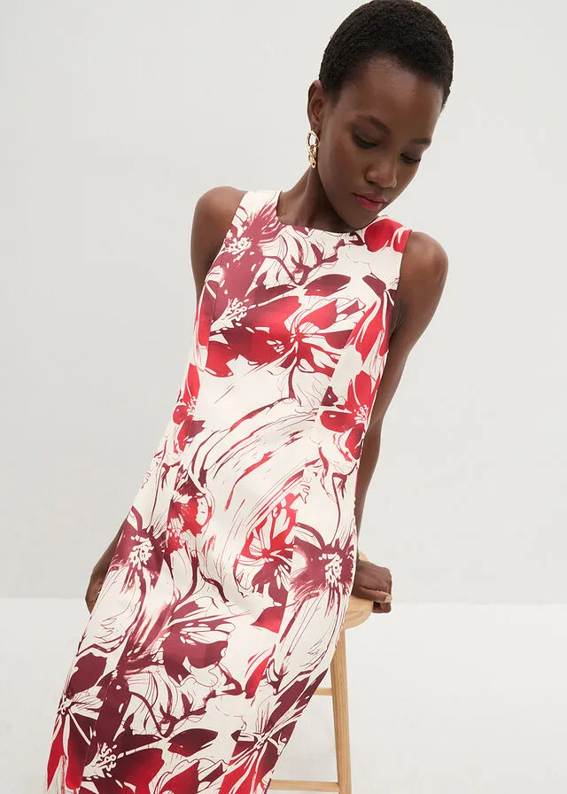 VESTIDO DE TUBO BEIGE NATURALROJOFRESAROJO CASTAñO CON FLORES