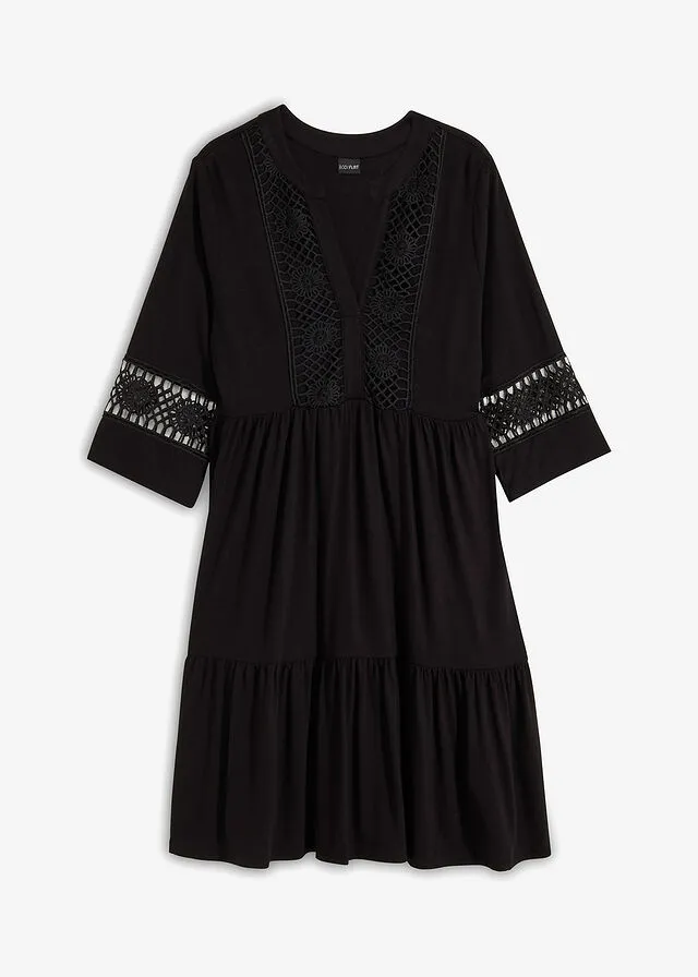 Vestido de túnica con encaje Negro