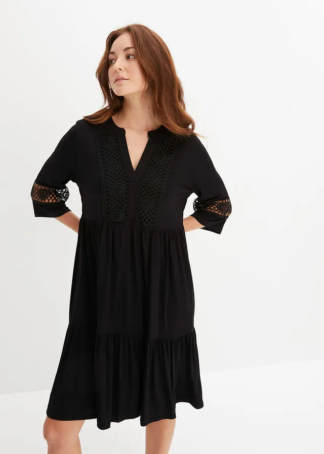 Vestido de túnica con encaje Negro