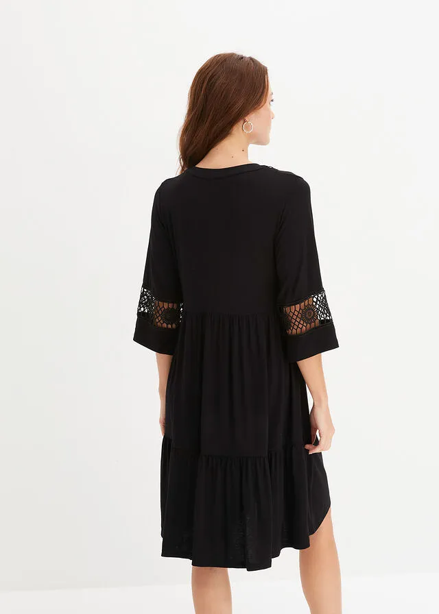 Vestido de túnica con encaje Negro