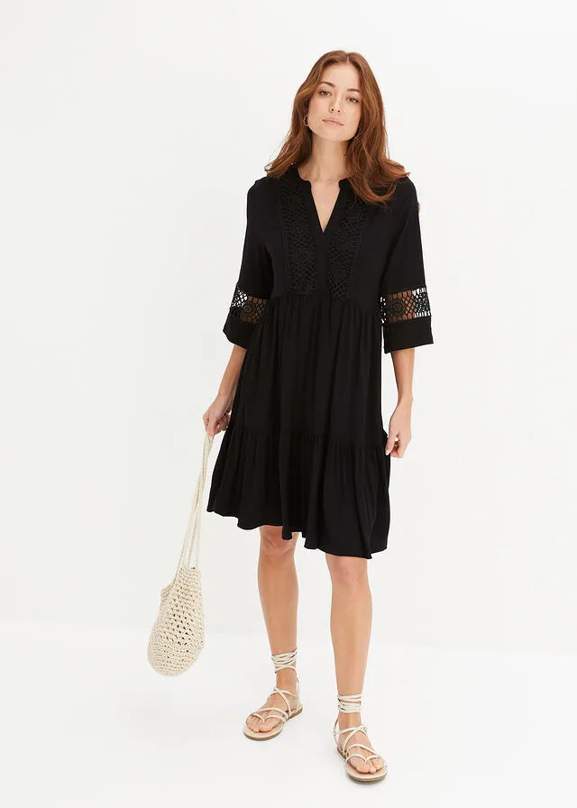 Vestido de túnica con encaje Negro