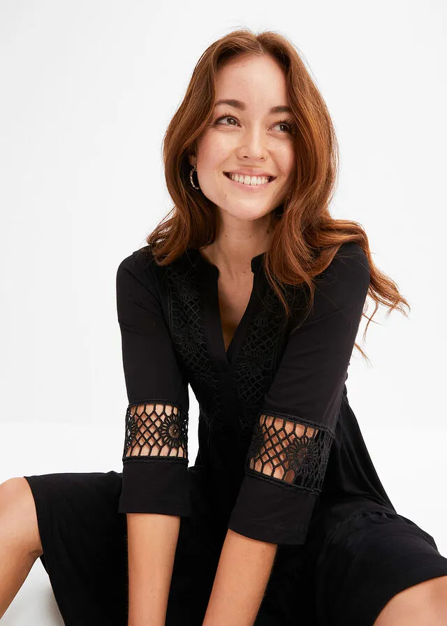 Vestido de túnica con encaje Negro