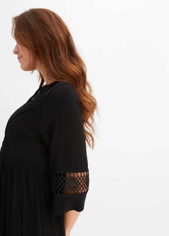 Vestido de túnica con encaje Negro