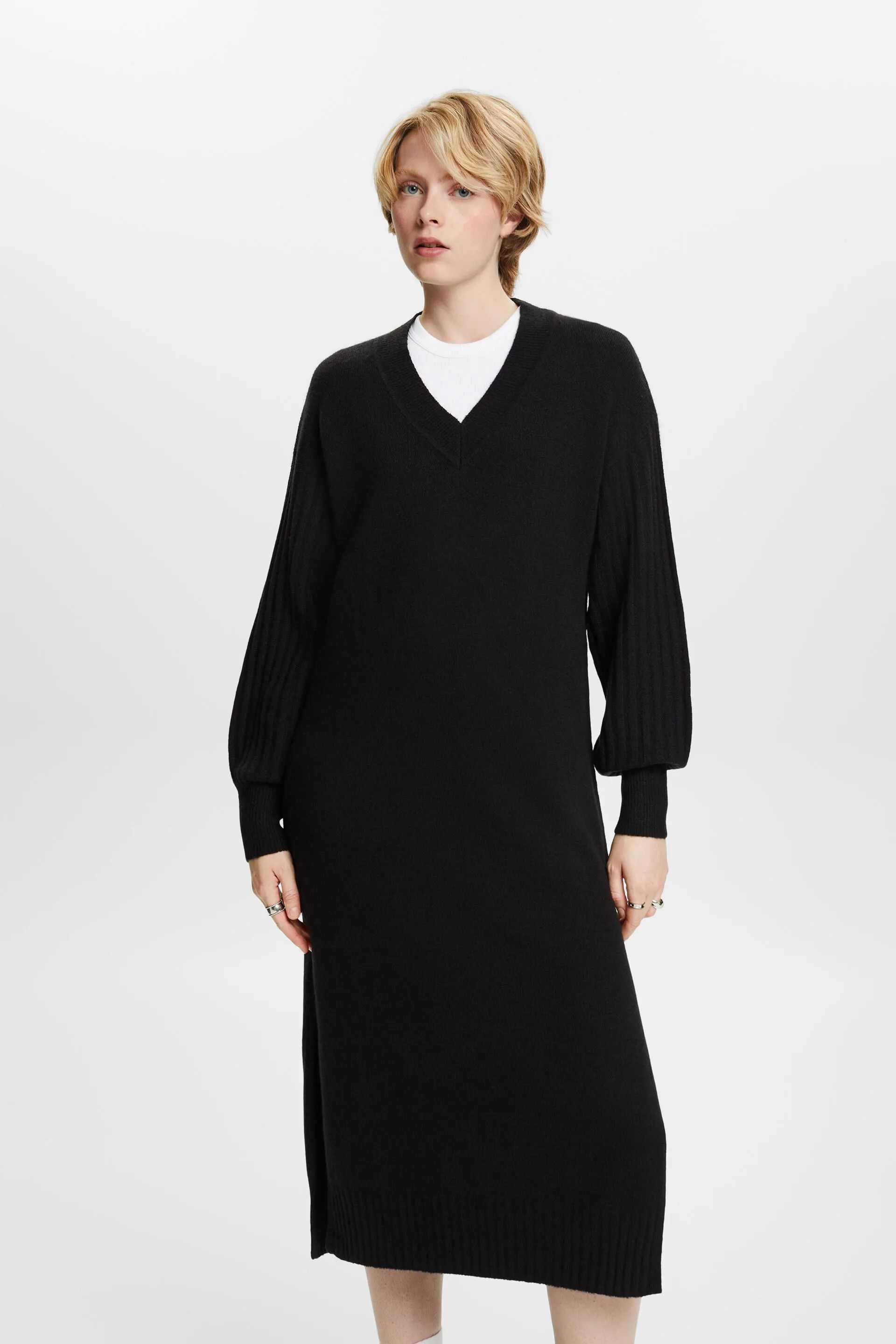 Vestido midi de punto con mezcla de lana