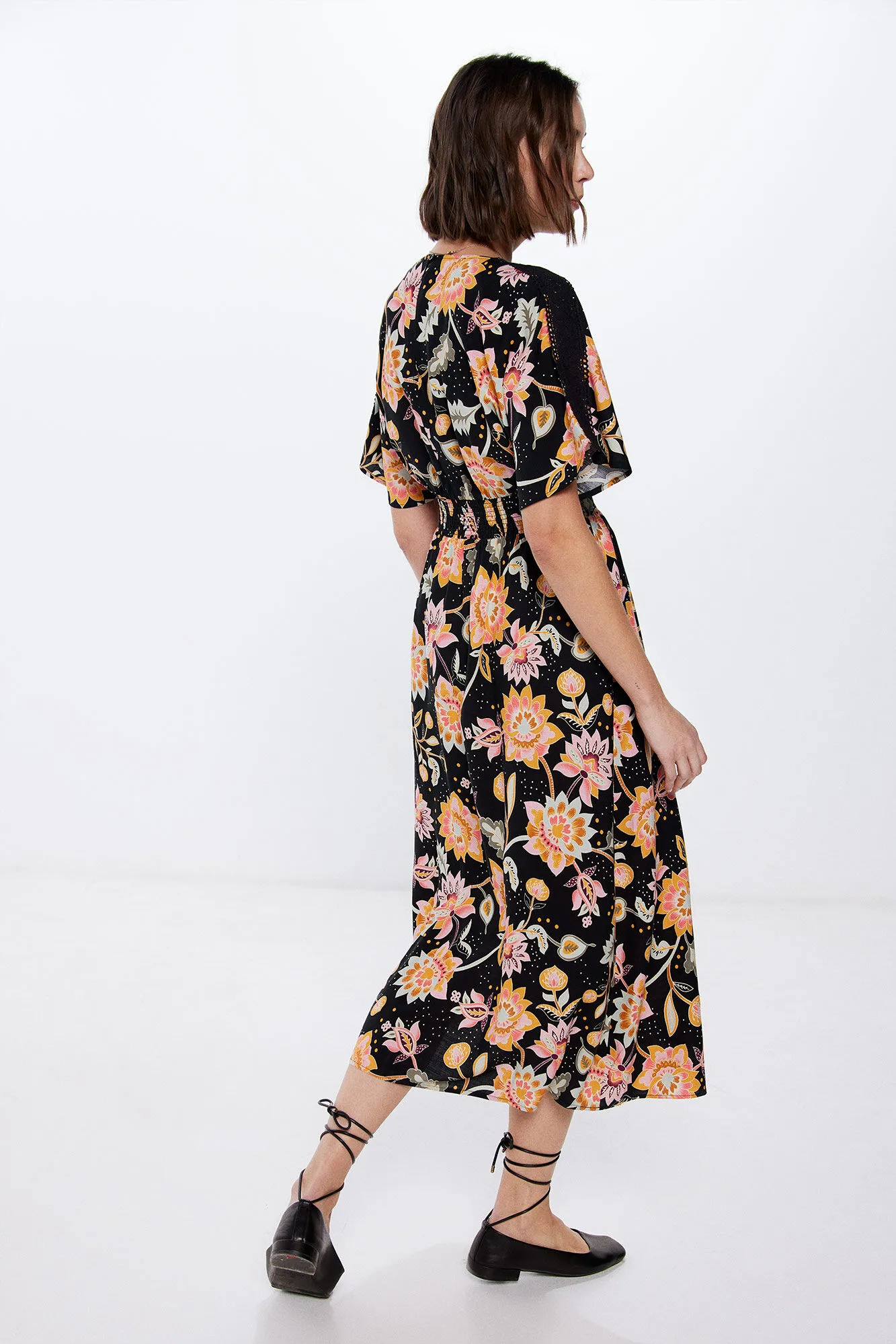 Vestido Midi Escote Frunces