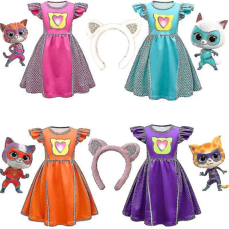 Vestidos para niños cosplay super gatitos vestidos para supergatitosdisfraz niñas mangas voladoras vestido de línea A con bolso 