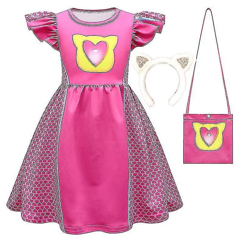 Vestidos para niños cosplay super gatitos vestidos para supergatitosdisfraz niñas mangas voladoras vestido de línea A con bolso 