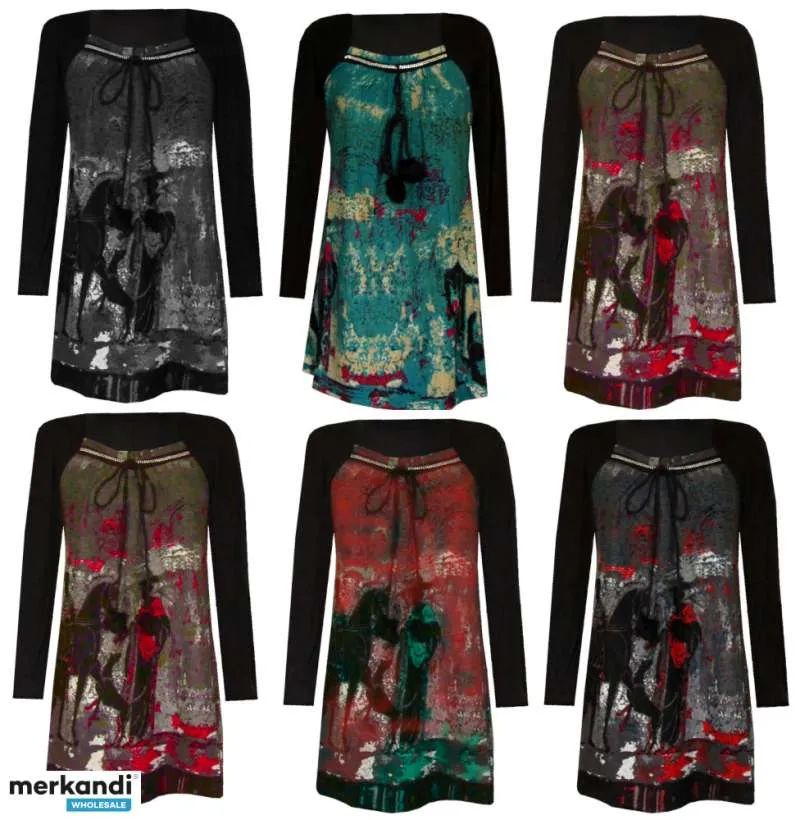 VESTIDOS VESTIDOS HASTA LA RODILLA TÚNICAS CÁLIDAS MANGAS LARGAS GRIS ROJO MARRÓN VERDE CON ESTAMPADOS M/L L/XL