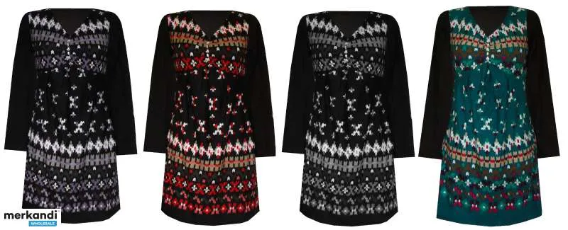 VESTIDOS VESTIDOS HASTA LA RODILLA TÚNICAS CÁLIDAS MANGAS LARGAS GRIS ROJO NEGRO VERDE CON ESTAMPADOS M/L L/XL
