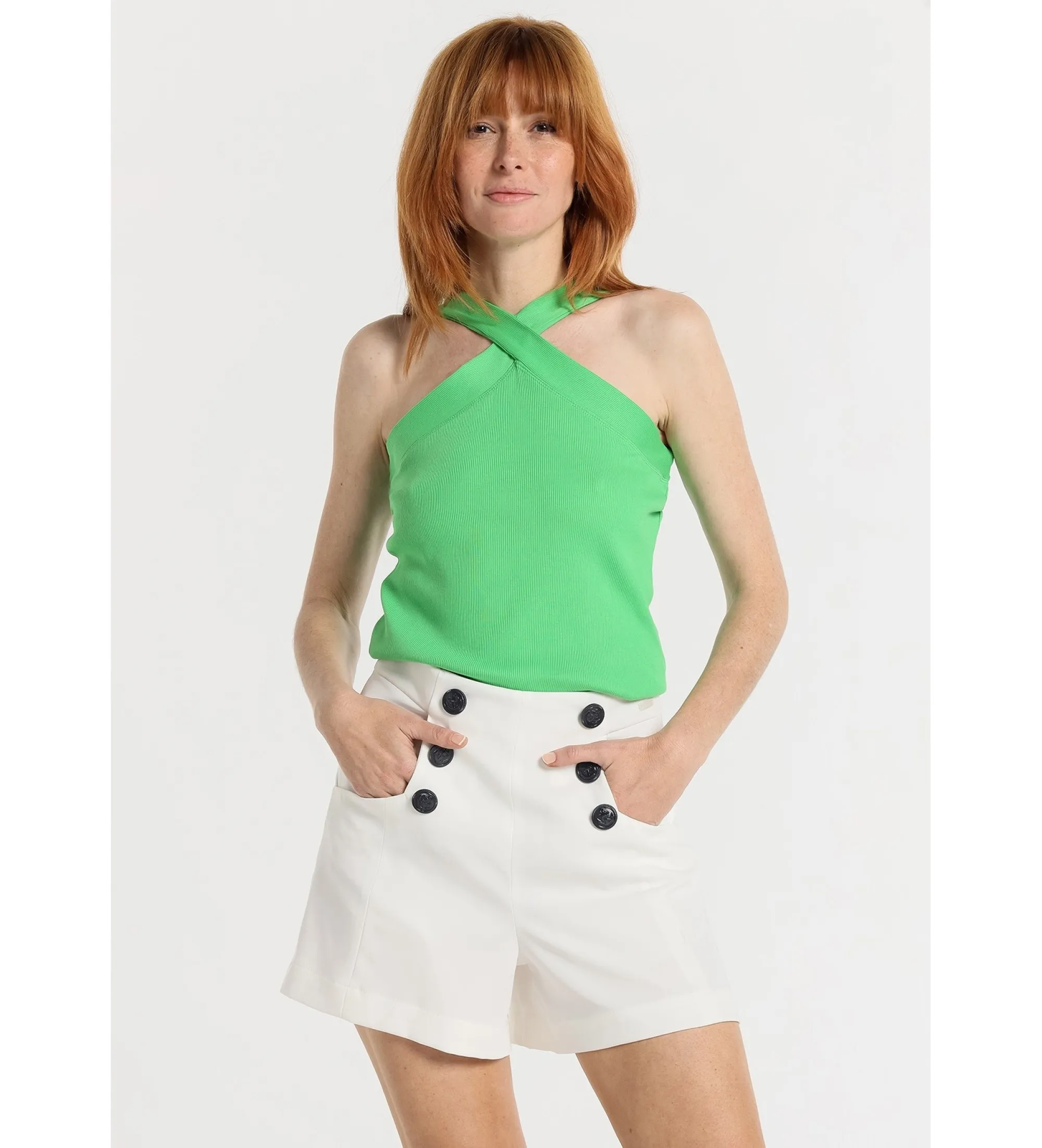 VICTORIO & LUCCHINO, V&L SHORT  TIRO ALTO ABOTONADO LATERAL BLANCO